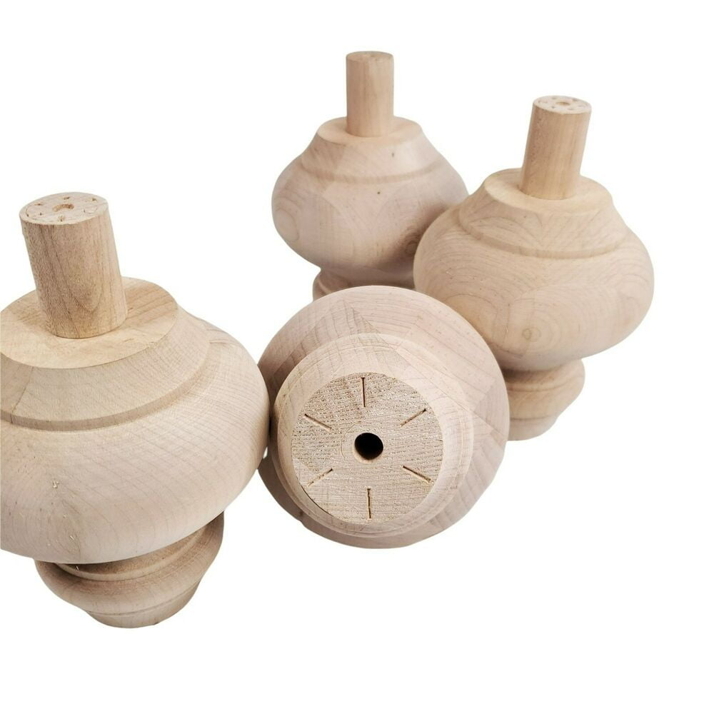 Set Of 4 Furniture Feet Turned Legs Unfinished