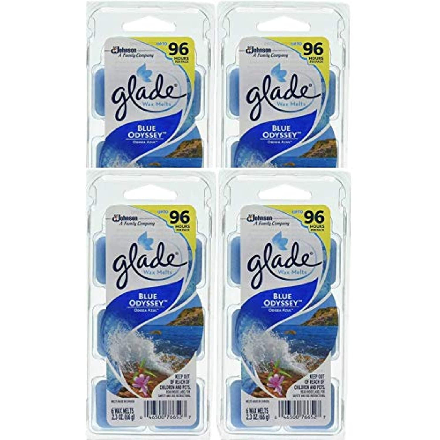 Set Of 4 - Glade Blue Odyssey Wax Melts - 24 Total Melts - Each Pack Can Last Up To 96 Hours! - Great Fresh Wonderful Scent!