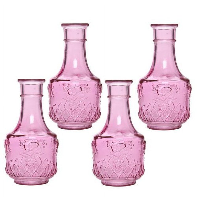 Set Of 4 Glass Bottle Vase Pink