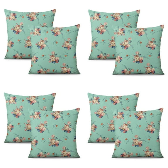 Set Of 4 Green Floral Pillow Covers 18x18 Inch Linen Decorative Square Throw Pillow Covers for Living Room Sofa Couch Decoration