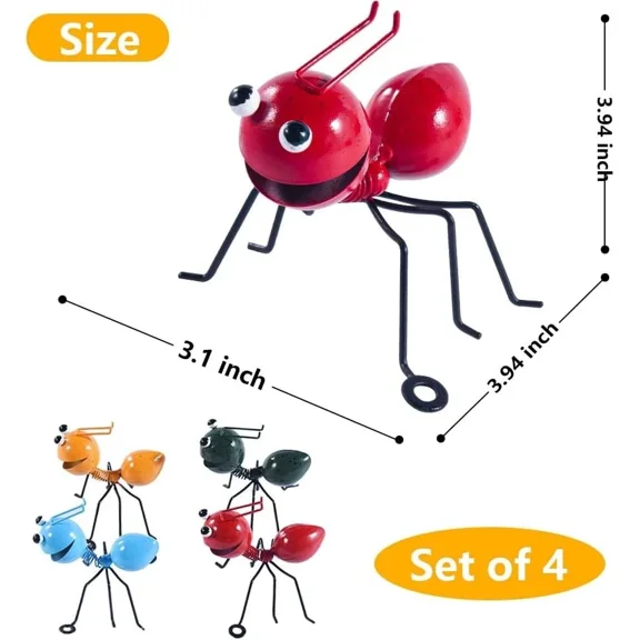 Set Of 4 Iron Ant Figurines With Big Eyes Outdoor Garden Decorative Statues
