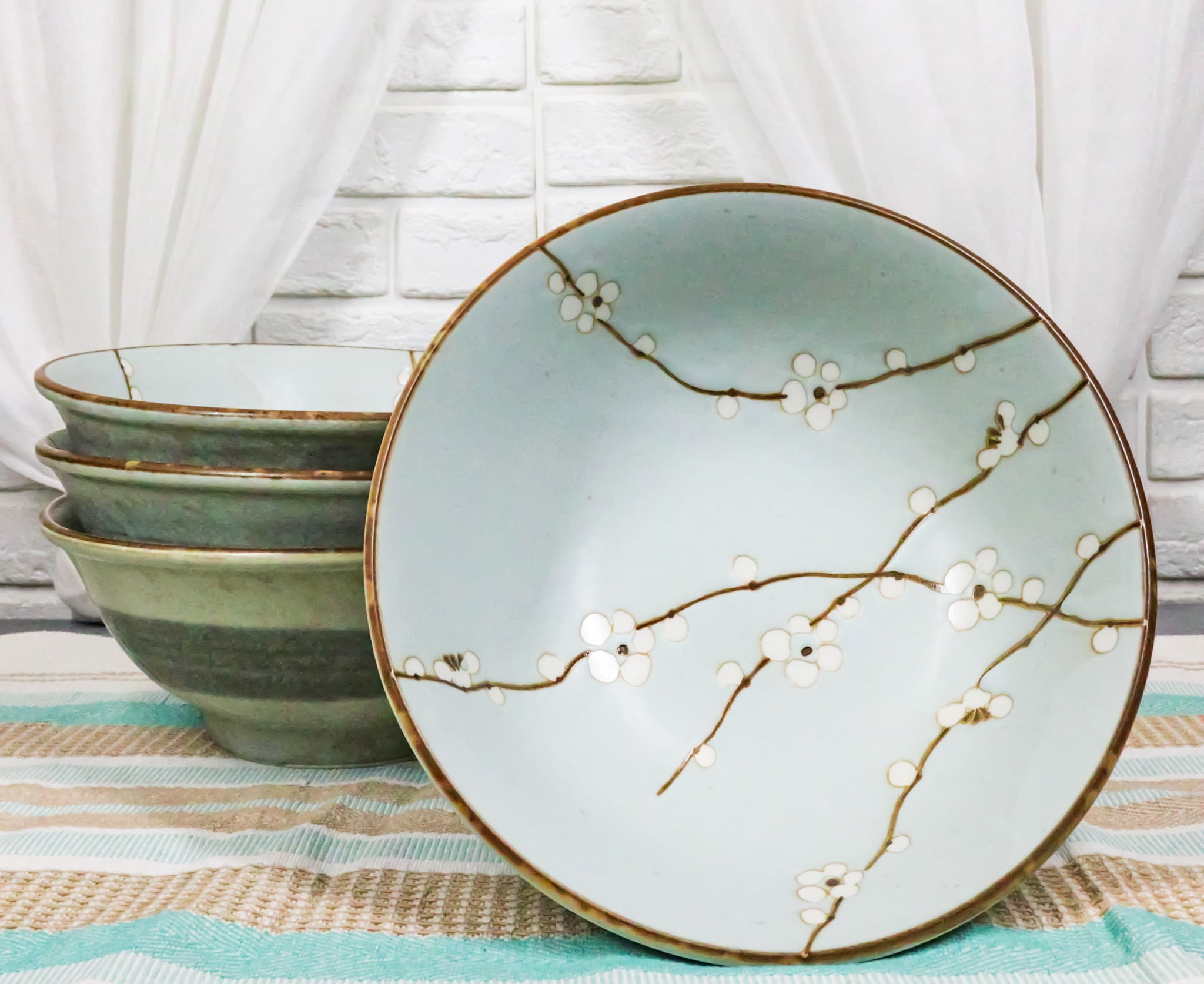 Set Of 4 Japan Made Sakura Cherry Blossoms Porcelain Ramen Soup Large ...