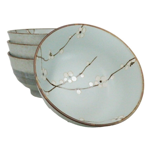 Set Of 4 Japanese Soushun Sakura Cherry Blossoms Porcelain Soup Pasta Bowls 30oz