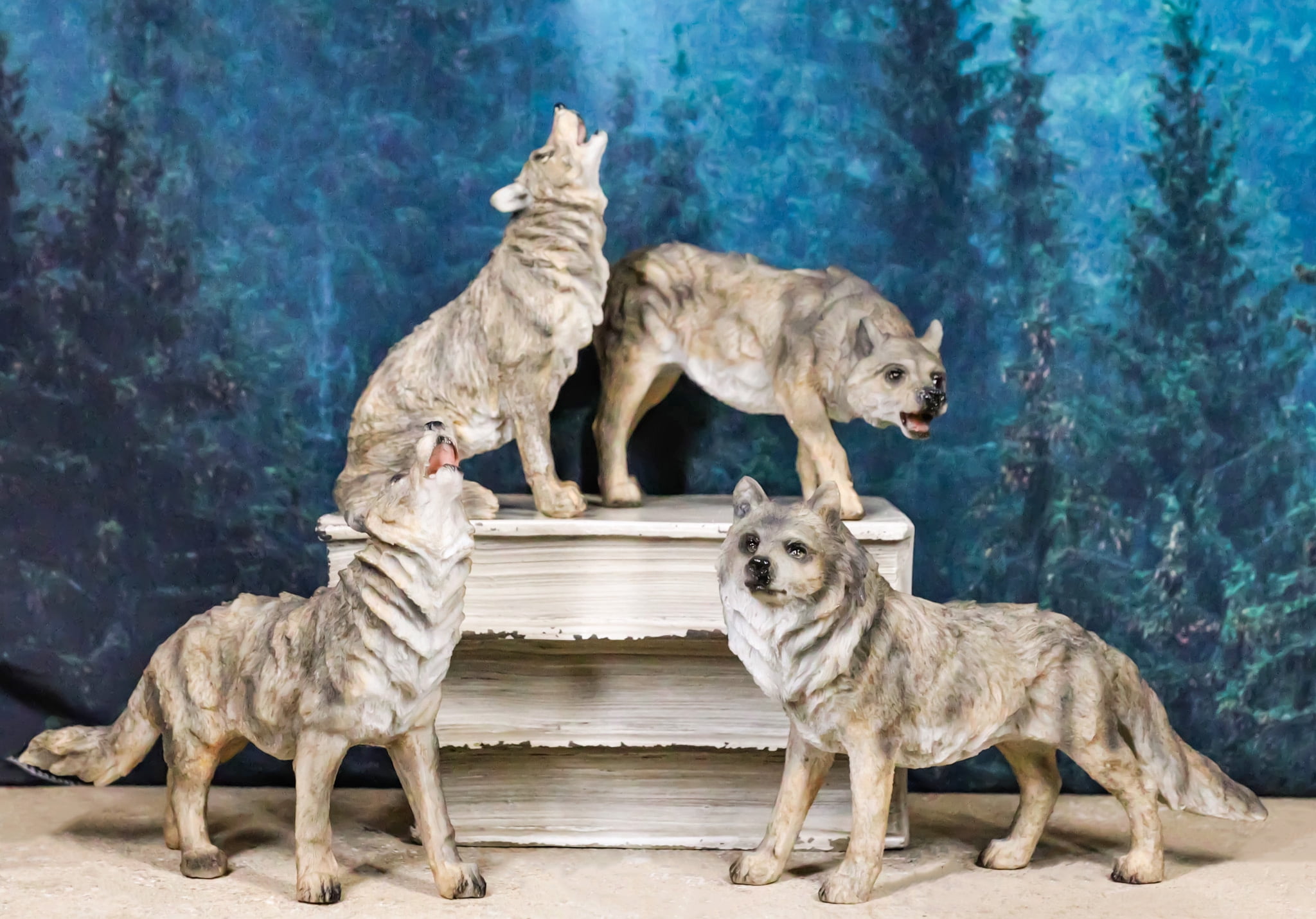 Set Of 4 Mystical Forest Woodland Alpha Gray Wolf Howling Set Of 4 Mystical Forest Woodland Alpha Gray Wolf Howling