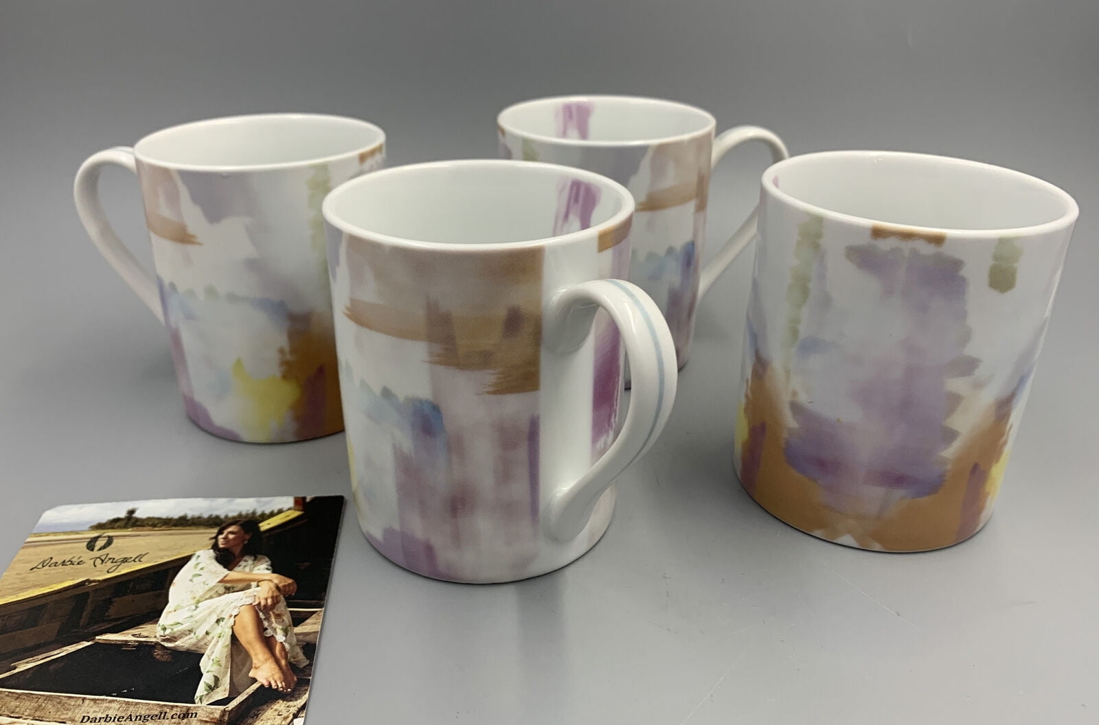 Set Of 4 New Darbie Angell Afterglow Autumn Watercolor Coffee Cup Mugs 12 oz