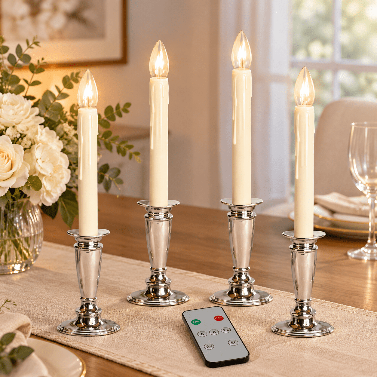 Command Candles Set Of 4 Operated Window Candles With Remote Control - (brushed ...