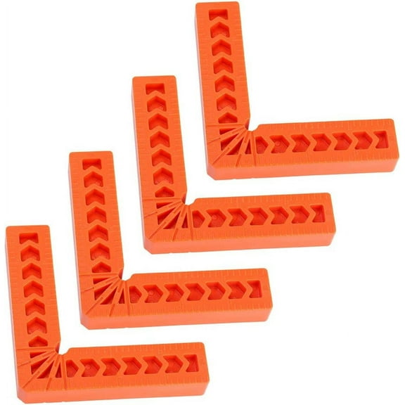Set Of 4 Plastic L-Type 90 Degree Positioning Squares With Right Angle Clamp - Woodworking Tool For Picture Frames - 4"