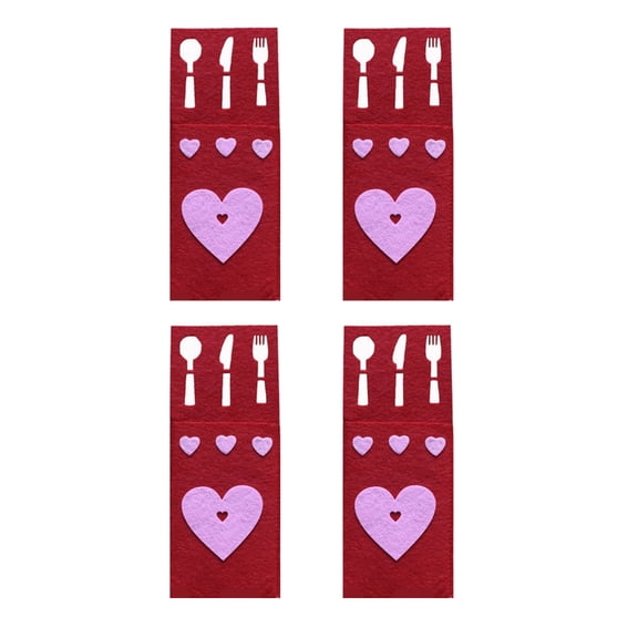 Set Of 4 Rectangular Cutlery Storage Bags Valentine's Day Silverware Holders