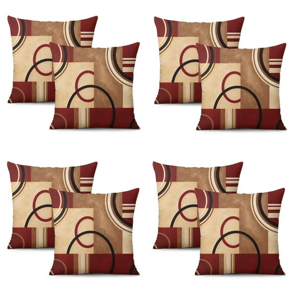 Set Of 4 Retro Abstract Geometric Pillow Covers 20x20 Inch Linen Decorative Square Throw Pillow Covers for Living Room Sofa Couch Decoration