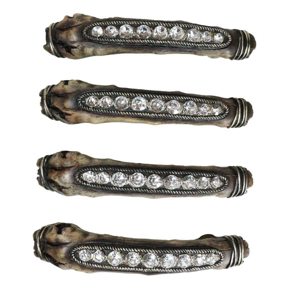 Set Of 4 Rustic Crystals On Faux Distressed Wood Drawer Cabinet Bar Pulls 6.75"L