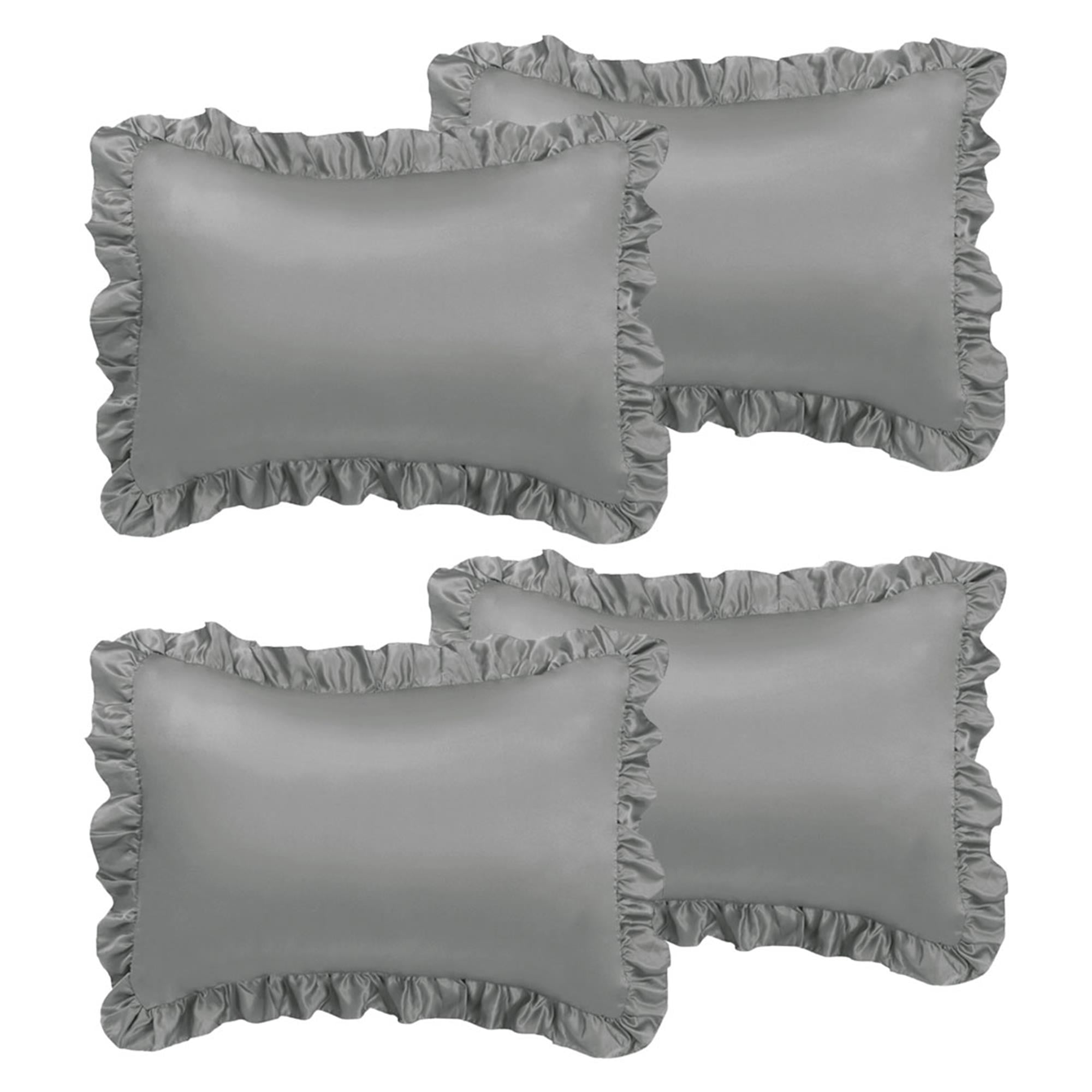 Unique Bargains 4-Piece Satin Ruffled Edge Pillow Shams, King, Deep Grey