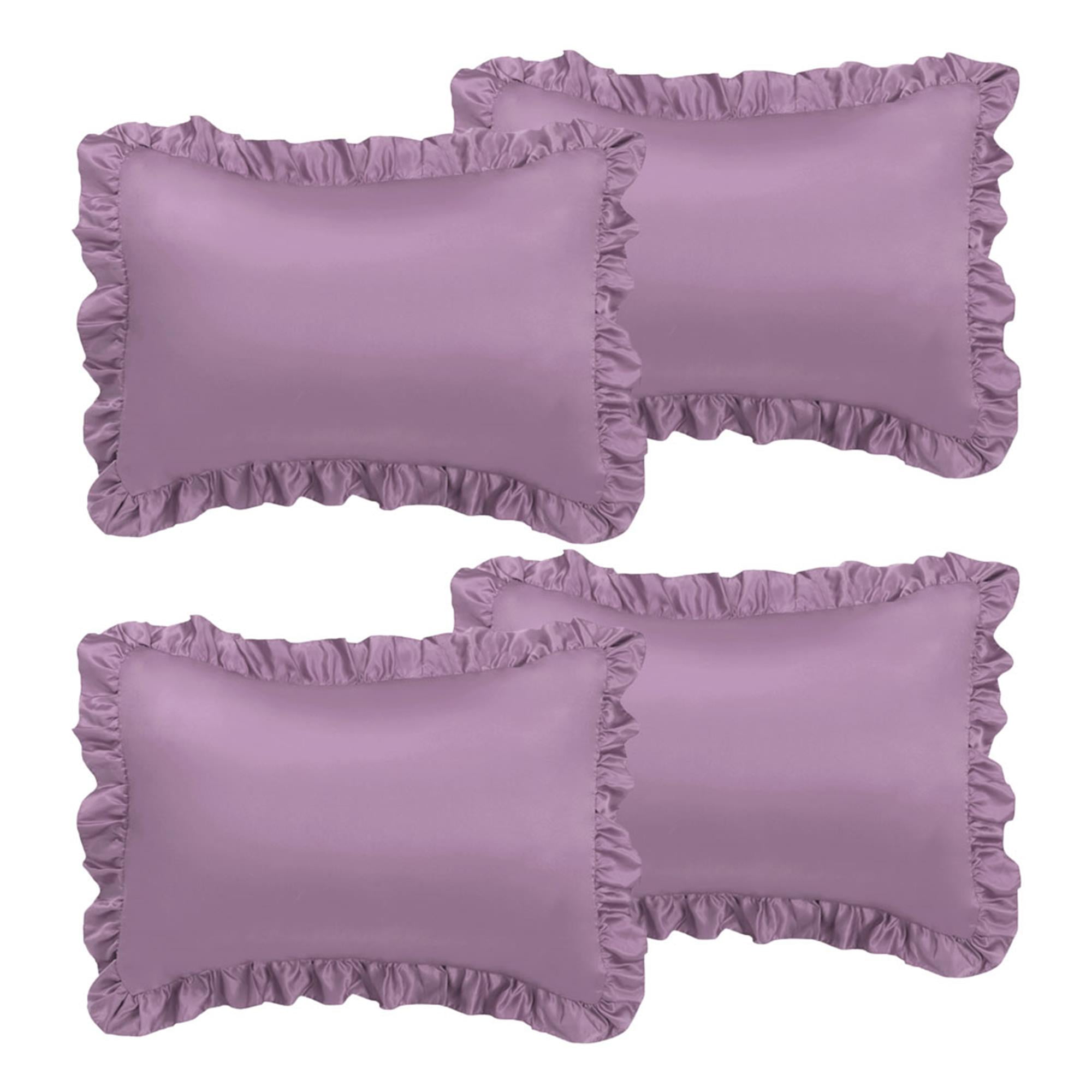 Unique Bargains 4-Piece Satin Ruffled Edge Pillow Shams, Standard, Mauve
