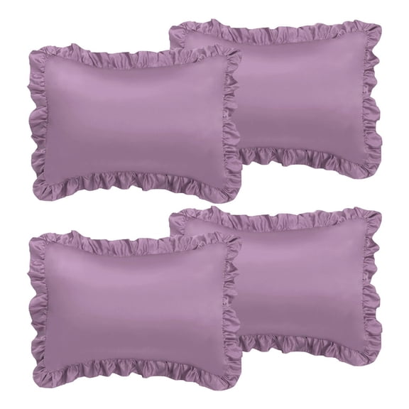 Unique Bargains 4-Piece Satin Ruffled Edge Pillow Shams, Standard, Mauve