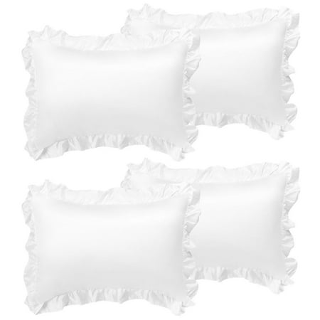 Unique Bargains 4-Piece Satin Ruffled Edge Pillow Shams, Boudoir, White