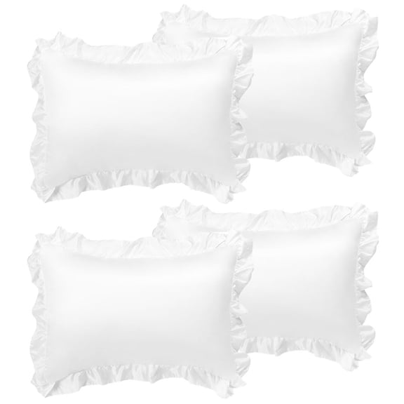 Unique Bargains 4-Piece Satin Ruffled Edge Pillow Shams, Boudoir, White