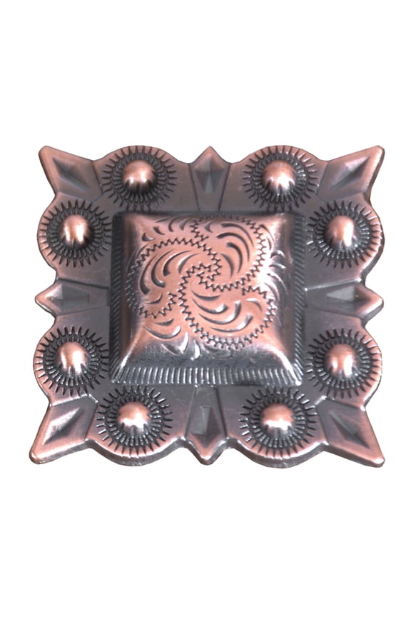 Set Of 4 Screw Back Concho Square Copper Engraved Saddle Horse 1.5 In