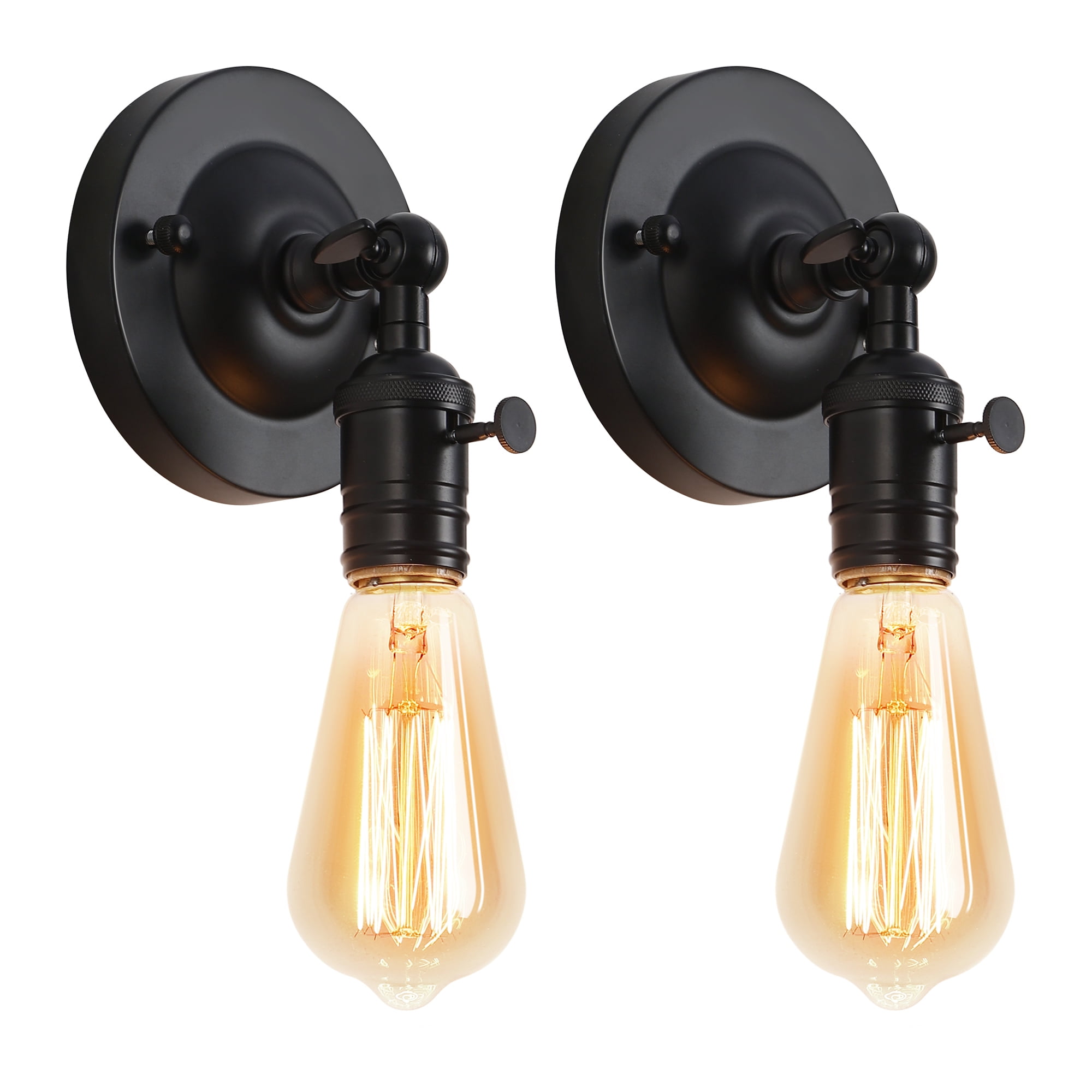 Set Of 4 Small Adjustable Industrial Wall Sconces For Bedroom, Hallway, Bathroom Wall, Black