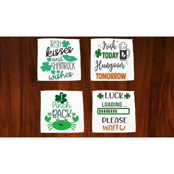 Set Of 4 St Patricks Day Kitchen Dish Cloths Shamrocks & Shenanigans Dishcloths
