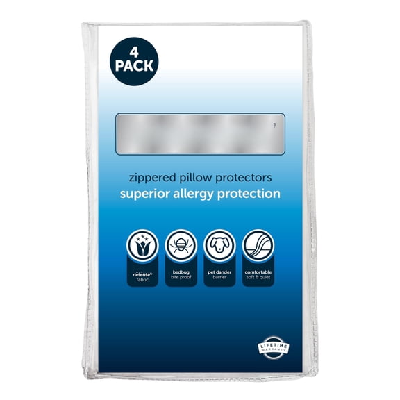 Set Of 4 Standard/queen Allerease Pillow Protectors - Wicking Advanced Allergy Protection Polyester Zippered