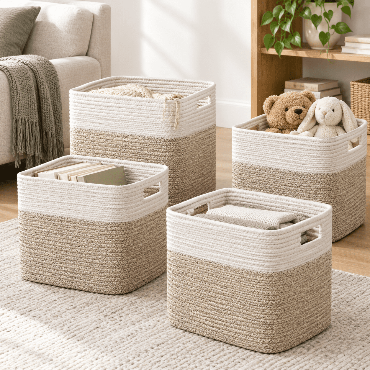 Set Of 4 Storcubes-11 X 10.5 10.5 In Ton Rope Basket For Shelvess Book ...