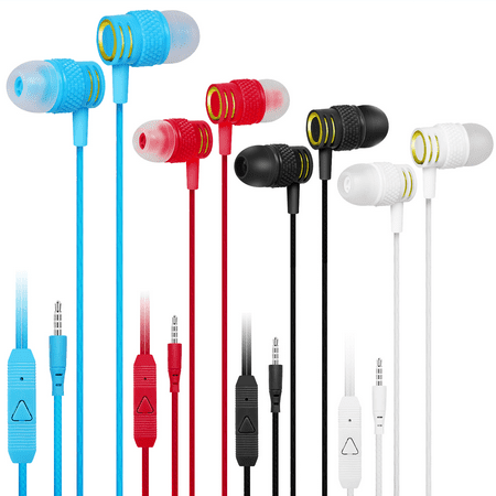 Set Of 4 UrbanX R2 Wired in-Ear Headphones With Mic For Panasonic P90 with Tangle-Free Cord, Noise Isolating Earphones , Deep Bass, In Ear Bud Silicone Tips