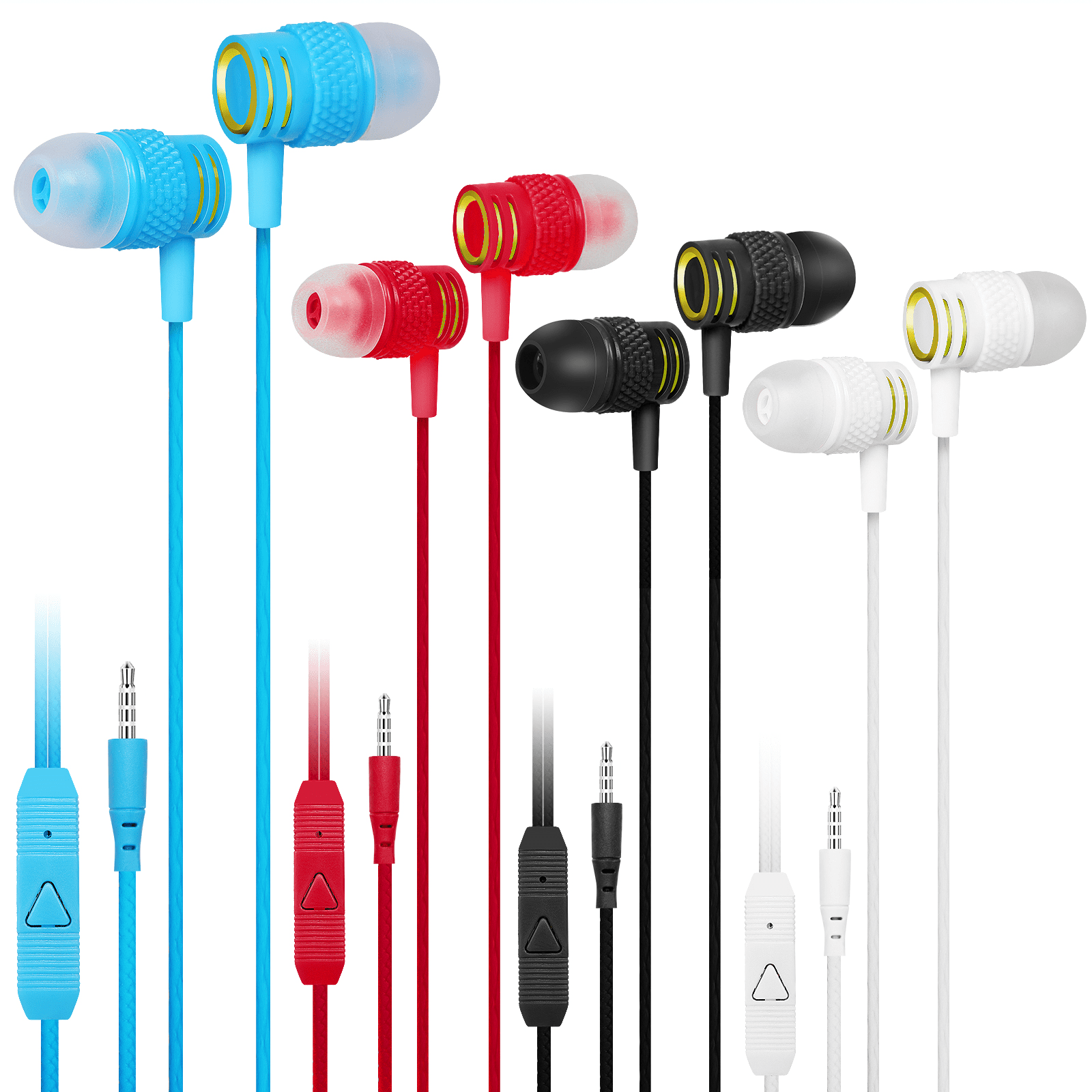 Set Of 4 UrbanX R2 Wired in Ear Headphones With Mic For alcatel Idol 3C with Tangle Free Cord Noise Isolating Earphones Deep Bass In Ear Bud