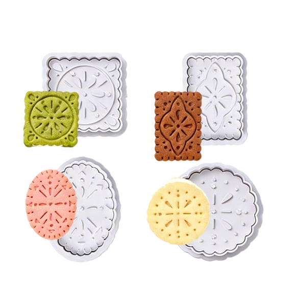 Set Of 4 Waffles Cookie Stamp With Press Handle Cookie Molds Party Baking Supplies For Quick And Baking