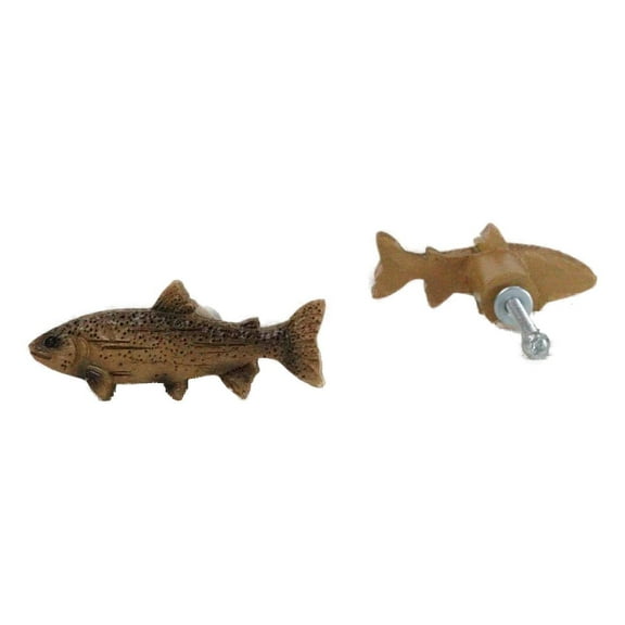 Set Of 4 Western Nautical Marine Trout Fish Faux Wooden Cabinet Door Pull Knobs