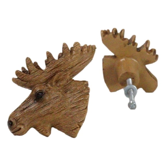 Set Of 4 Western Rustic Forest Elk Moose Faux Wooden Cabinet Door Pull Knobs