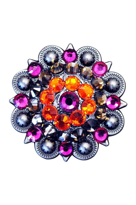 Set Of 4 Western Screw Back Concho 1.5 In Fuchsia Orange Crystal Saddle