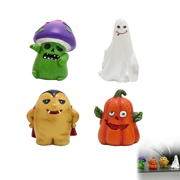 Set Of 4 Whimsical Ghost And Pumpkin Resin Figures Cute Halloween Decorations For Desk Shelf Party Gift,2*Set-8Pc