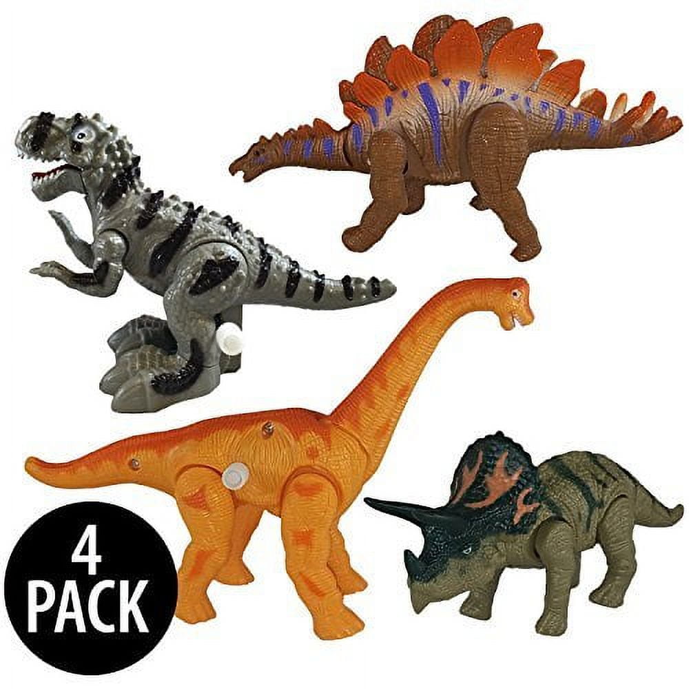 Set Of 4 Wind Up Dinosaur Toys TRex, Triceratops, Stegosaurus And