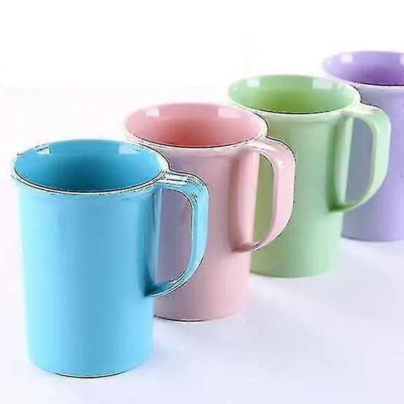 Set Of 4pcs Plastic Mugs With Handle, Unbreakable Plastic Coffee Cups (4 Colors, 301-400ml)