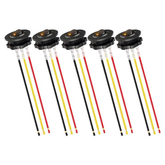 Set Of 5 12V 20A Round Rockers Switches Featuring LED Light & Wire Connection Electronic Hobbyist Switches for Easy Setups