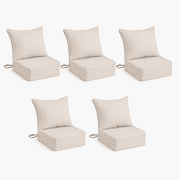 Outdoor Deep Seat Cushion Set, 5-Piece Beige Patio Chair Cushions with Back Pillows, 24"W x 24"D