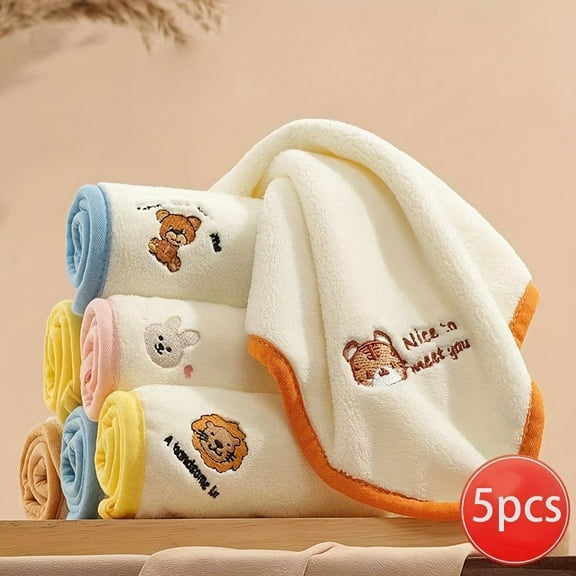 Set Of 5 Baby Washcloth Towels, Soft And Comfortable Baby Square Towels, Drool Bibs