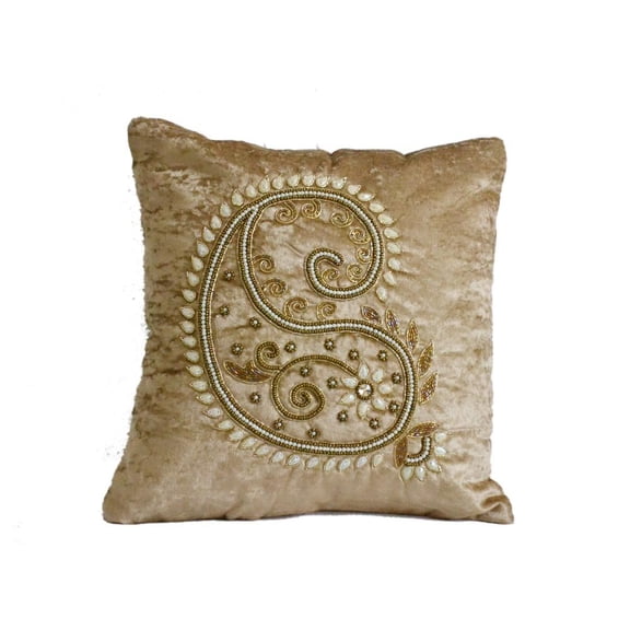 Set Of 5 Coffee Color Velvet Cushion Cover with Pearl Design