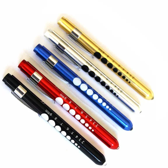 Set Of 5 Colors Aluminum Penlight Pocket Medical Led With Pupil Gauge Reusable