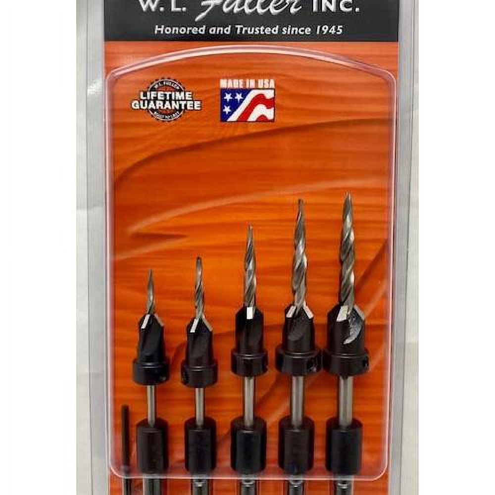Set Of 5 Countersinks With Hex Shank Taper Point Drills & 1 Hex Key