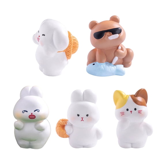 Set Of 5 Cute Animal Resins Statues Kitchen Theme Miniature Decors For Shelves