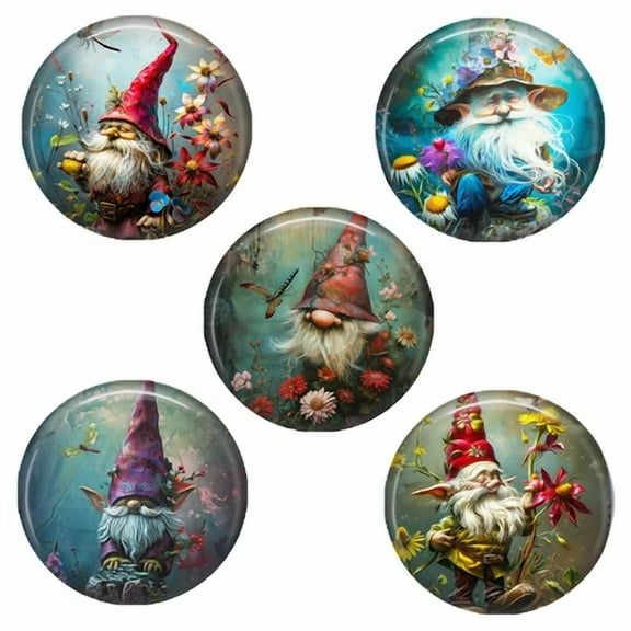 Set Of 5 Fantasy Gnome Magnets Graphic Art Print Kitchen Decor Garden Gnome Gift