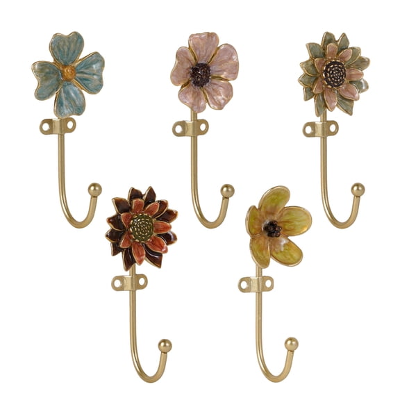 Set Of 5 Floral Wall Hooks French Garden Entryway Decor For Coats Hats