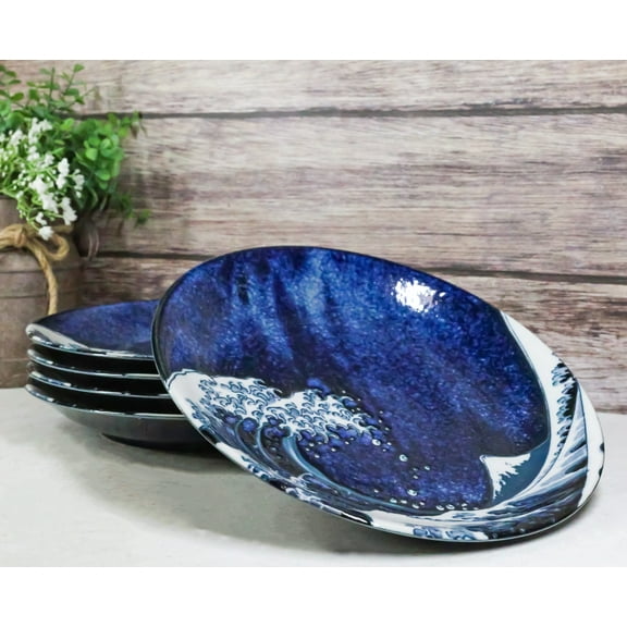 Set Of 5 Made In Japan Hokusai Great Wave Of Kanagawa 10"D Round Dinner Plates