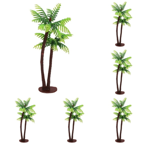 Set Of 5 Miniature Artificial Plastic Coconut Tree And Palms Cake Topper For Wedding Tool Decor Or Tabletop Ornament (Green*5)