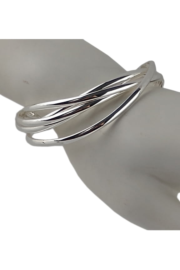 Set Of 5 Silver Tone Interlocked Orb Thin Bangle Bracelets Ladies Standard Ladies Adult Female Women