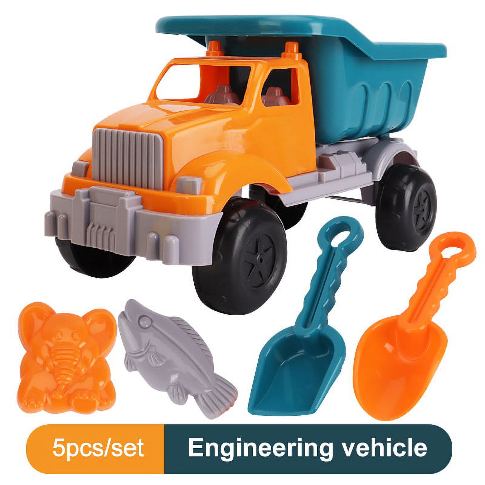 Set Of 5 Trolley/Truck/Bucket Beach Toy For Sand Play Set With 2 Shovel And 2 Mini Molds For