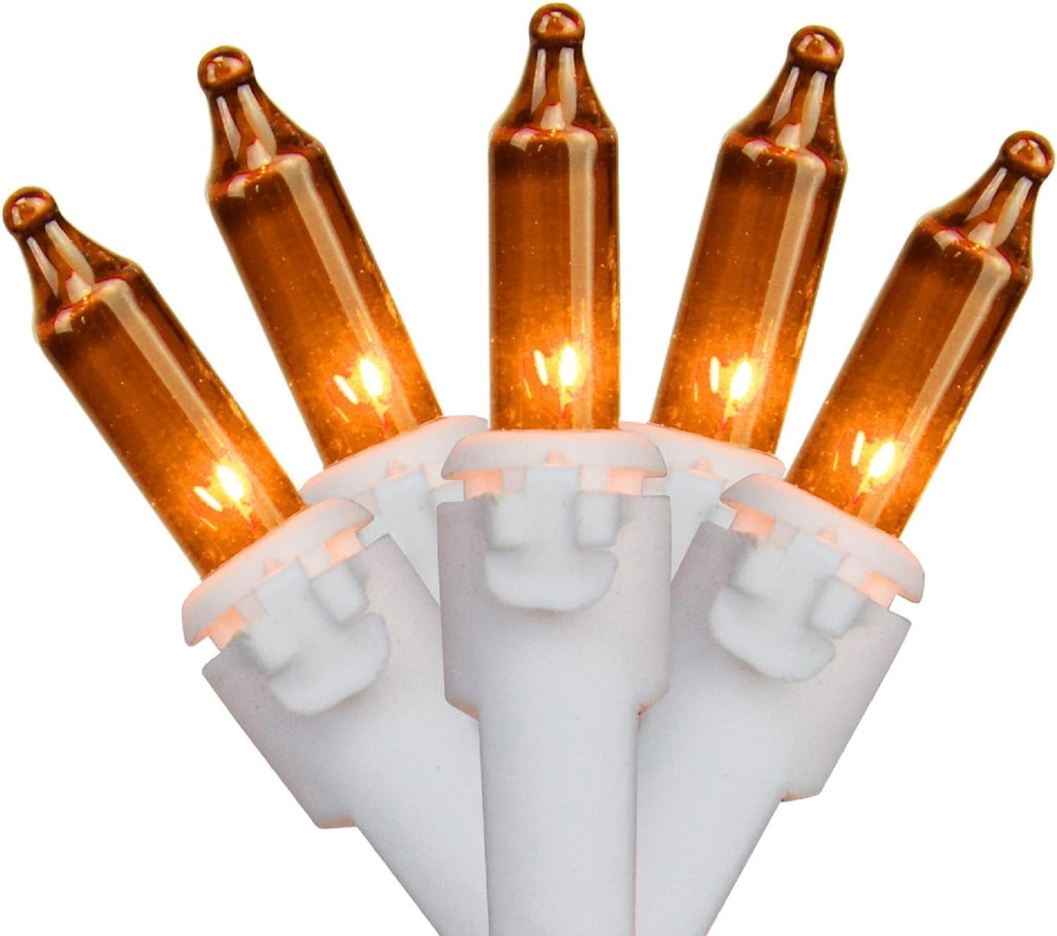 Set Of 50 Orange Mini Christmas Lights 11.25 Ft White Wire