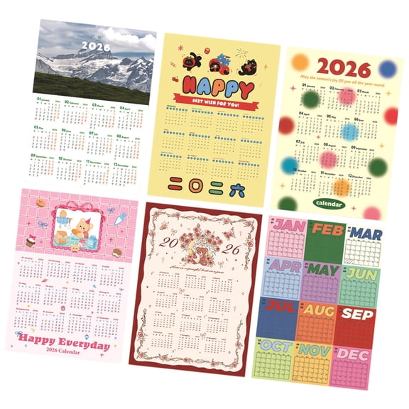 Set Of 6 2026 Artistic Calendar Posters Mix Designs For Modern Wall Decor And Organization