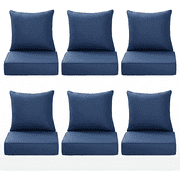 Set of 6 Blue Outdoor Deep Seat Cushion, 24" w x 24" d Patio Cushion with Back Pillows