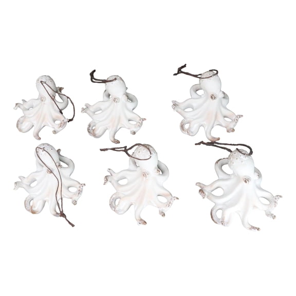 Set Of 6 Antique White Octopus Ocean Marine Wall Hanging Decor Tree Ornaments